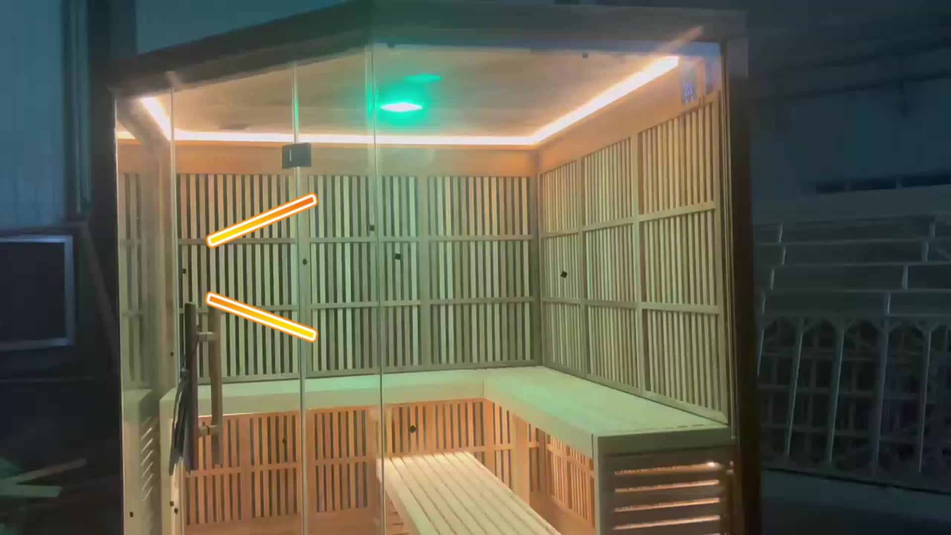 redwood-Indoor-sauna-ergonomic-bench-led-lighting-wholesale