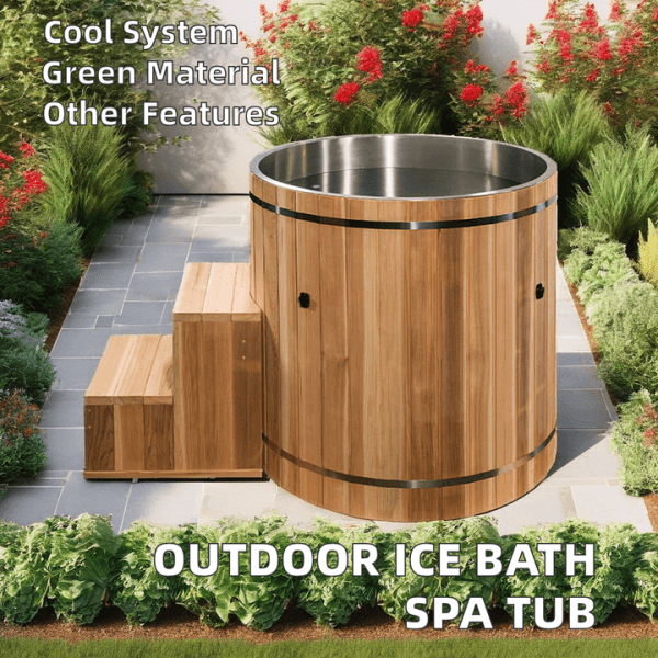 Round-Wooden-Outdoor-Water-Ice-Pail-for-Soaking-Ice-Bath-SPA-Sauna-Recovery-Cold-Plunge-Chiller-Machine